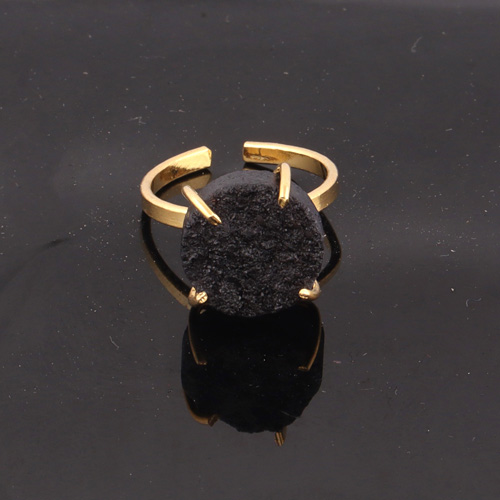 Latest fashion round shape black sugar druse ring gold/silver plated Supplier