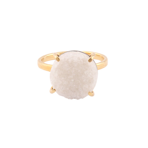 Natural white sugar druse ring gold/silver plated round shape Exporter