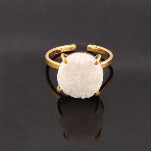 Natural white sugar druse ring gold/silver plated round shape Exporter