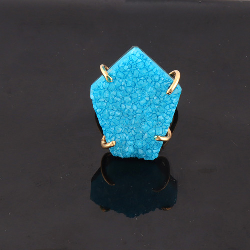 Best selling pentagon shape sky blue sugar druse ring gold/silver Exporter