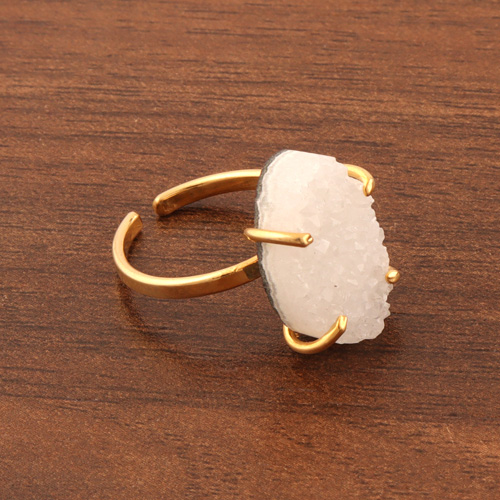 Natural white sugar druse ring gold/silver plated ring Exporter