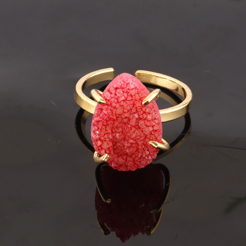 Pear shape natural red sugar druse ring gold/silver plated ring Exporter