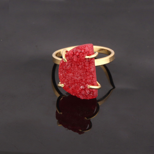 Good quality natural red sugar druse ring gold/silver plated ring Exporter