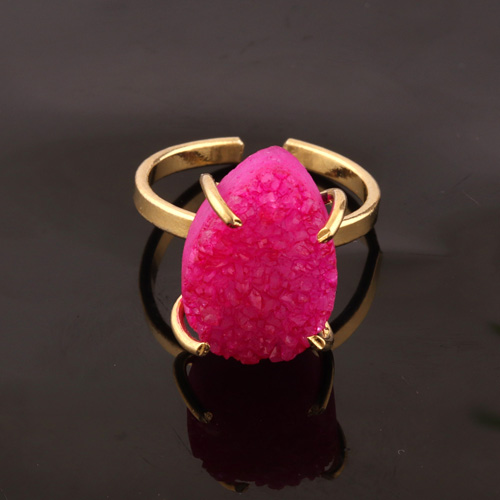 Natural pink sugar druse ring gold/silver plated ring Exporter
