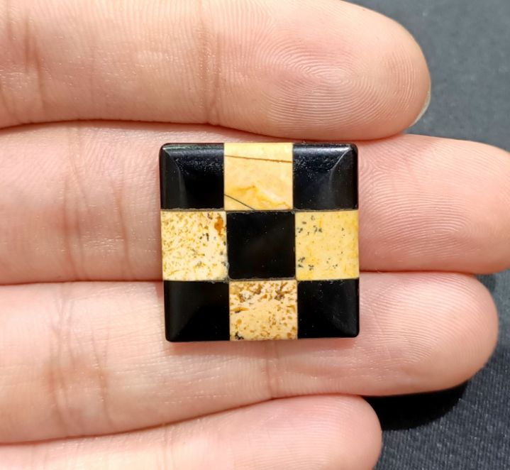 Jasper Black Onyx Joined Cabochon Square Shape Together Gemstone Wholesaler