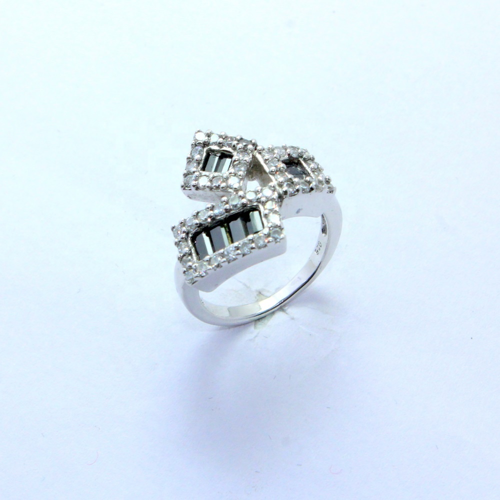 925 Sterling Silver Natural Black Spinel Cubic Zirconia Ring Manufacturer