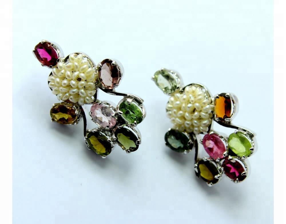 925 Sterling Silver Natural Multi Tourmaline Earrings Exporter