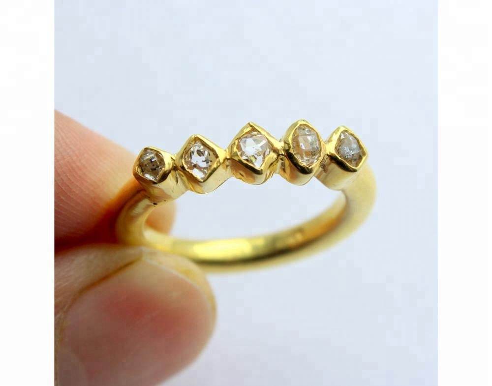 18" Gold Plated 925 Sterling Silver Herkimer Diamond Quartz Rough Ring Exporter