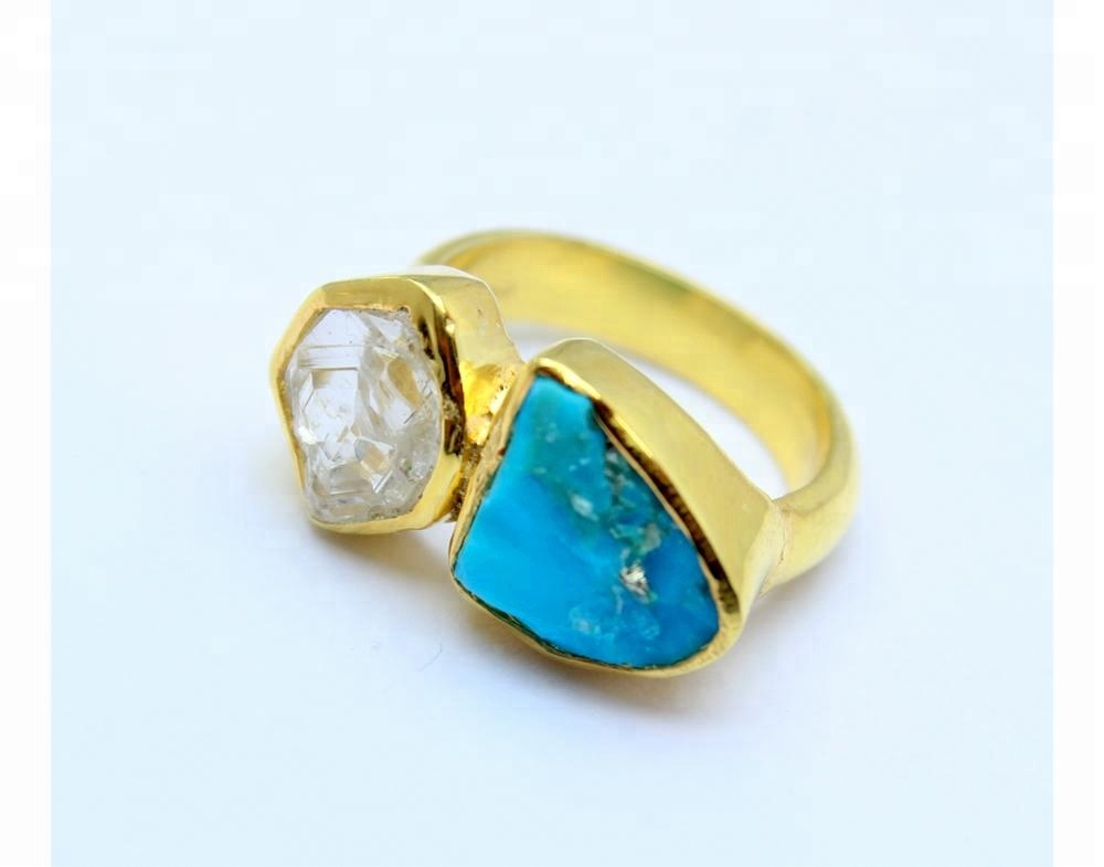 Herkimer Diamond And Arizona Turquoise Ring Exporter