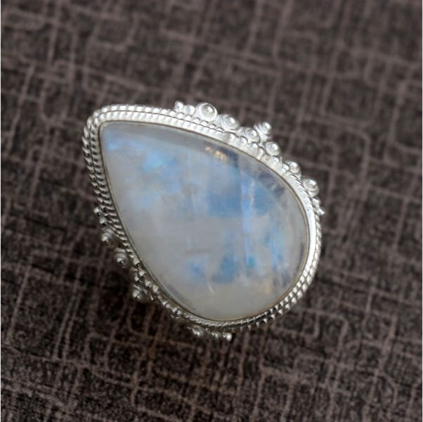 White Rainbow Moonstone Smooth Gemstone Ring Exporter