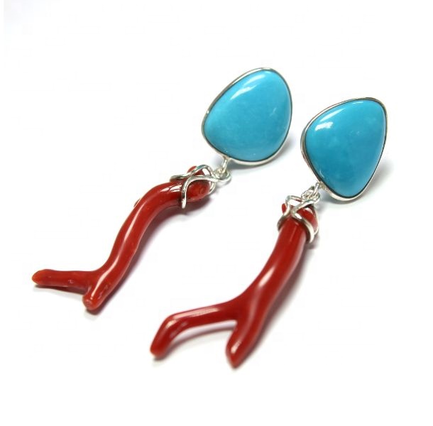 Sleeping Beauty Arizona Turquoise Italian Coral Gemstone Earrings Exporter