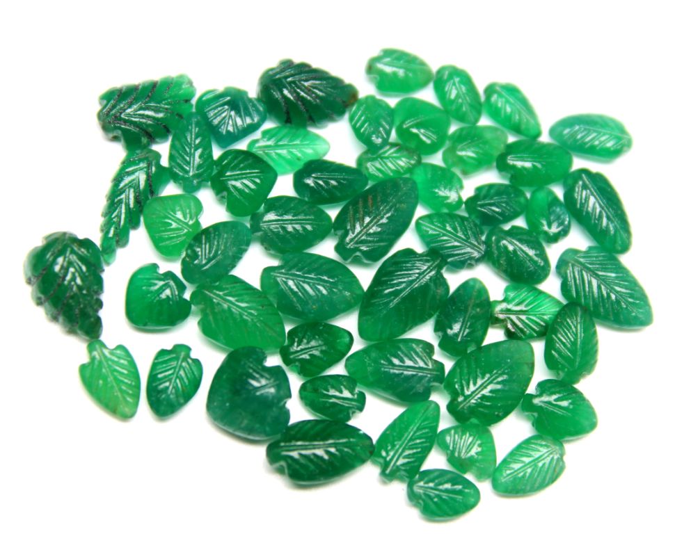 Zambian Emerald Smooth Leaf Carving Pear Shape Cabochon Gemstone Exporter