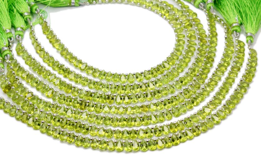 Natural Peridot Faceted Cut Stone Pear Shape 5X7MM Approx. 8 Inch Beads Exporter