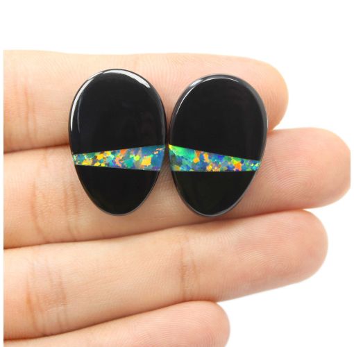 Bello Synthetic Opal Black Onyx Doublet Opal Fancy Shape Size Supplier