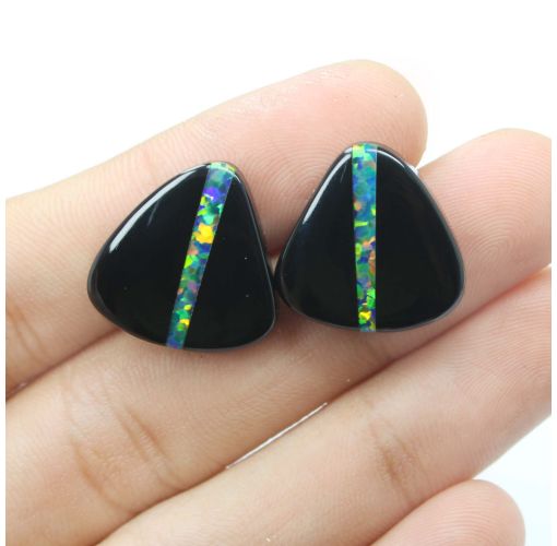 Black Onyx Doublet Opal Fancy Shape Size 19X19MM Gemstone Earring Set Supplier