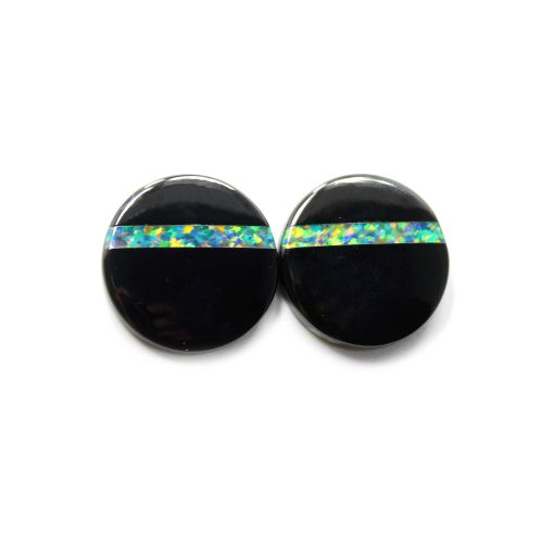 Black Onyx Doublet Opal Round Shape Size 24MM Gemstone Earring Set Supplier
