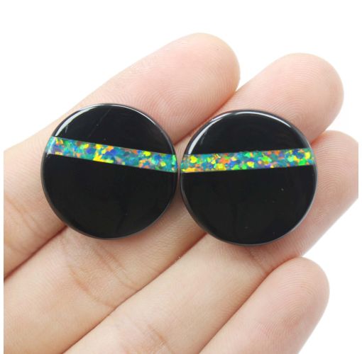 Black Onyx Doublet Opal Round Shape Size 24MM Gemstone Earring Set Supplier