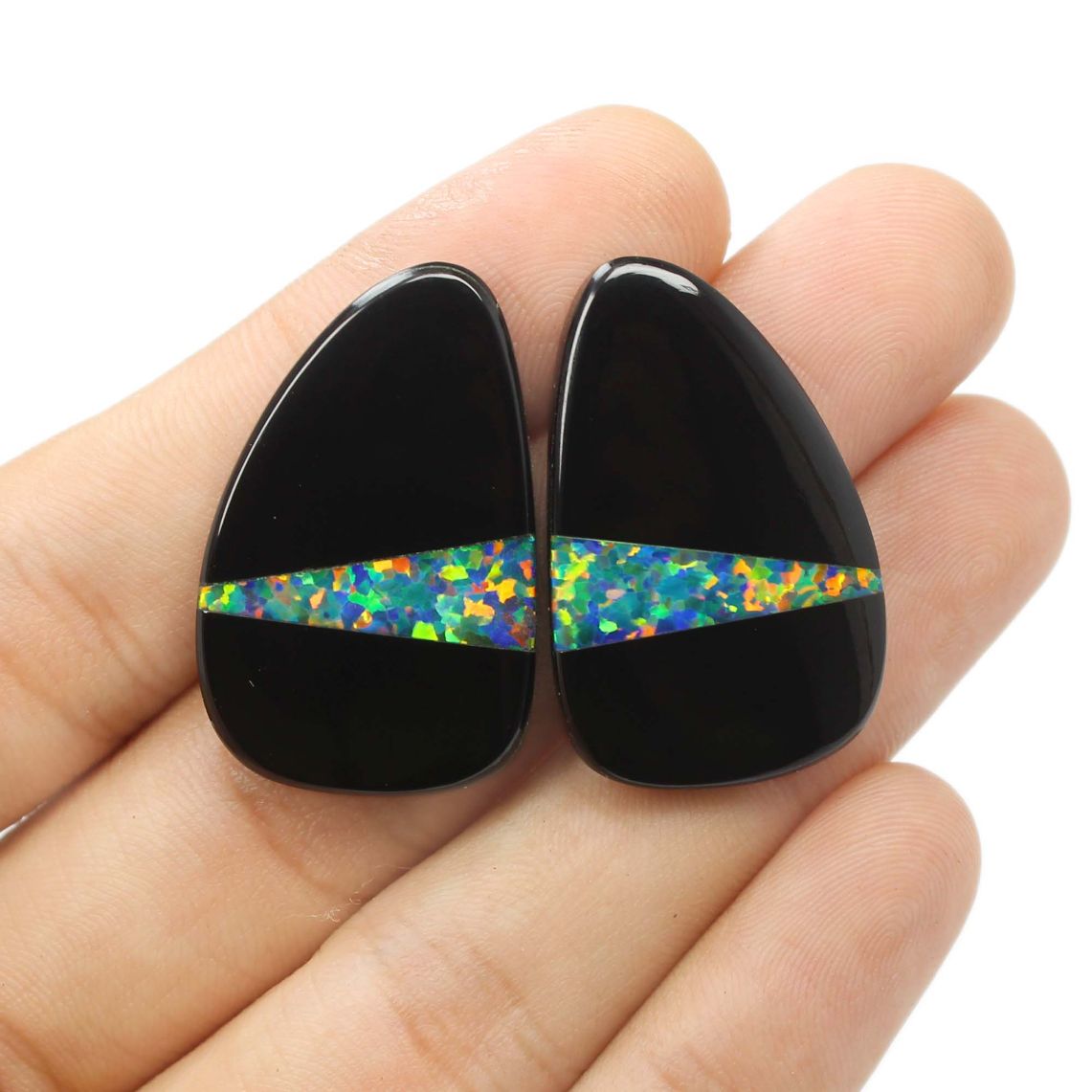 Black Onyx Doublet Opal Fancy Shape Size 32X21MM Gemstone Earring Supplier