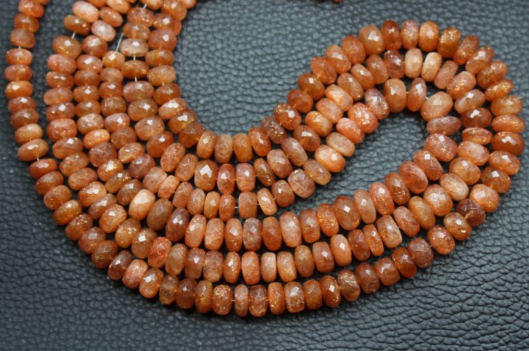 Natural Sunstone Faceted Roundel Shape 6 Inch Beads Top Quality Supplier