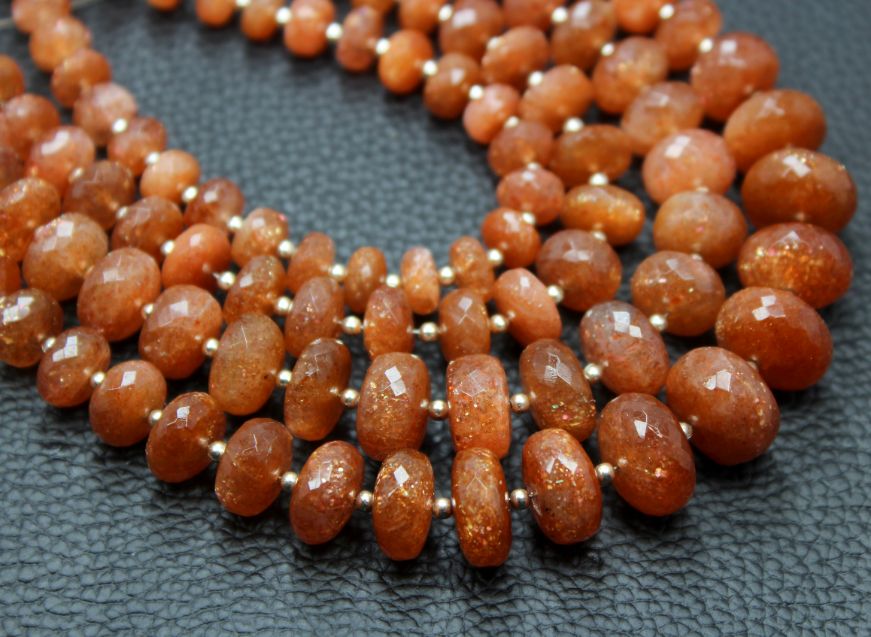 Sunstone Faceted Roundel Shape Size 8X10 MM Approx. 6 Inch Beads Supplier