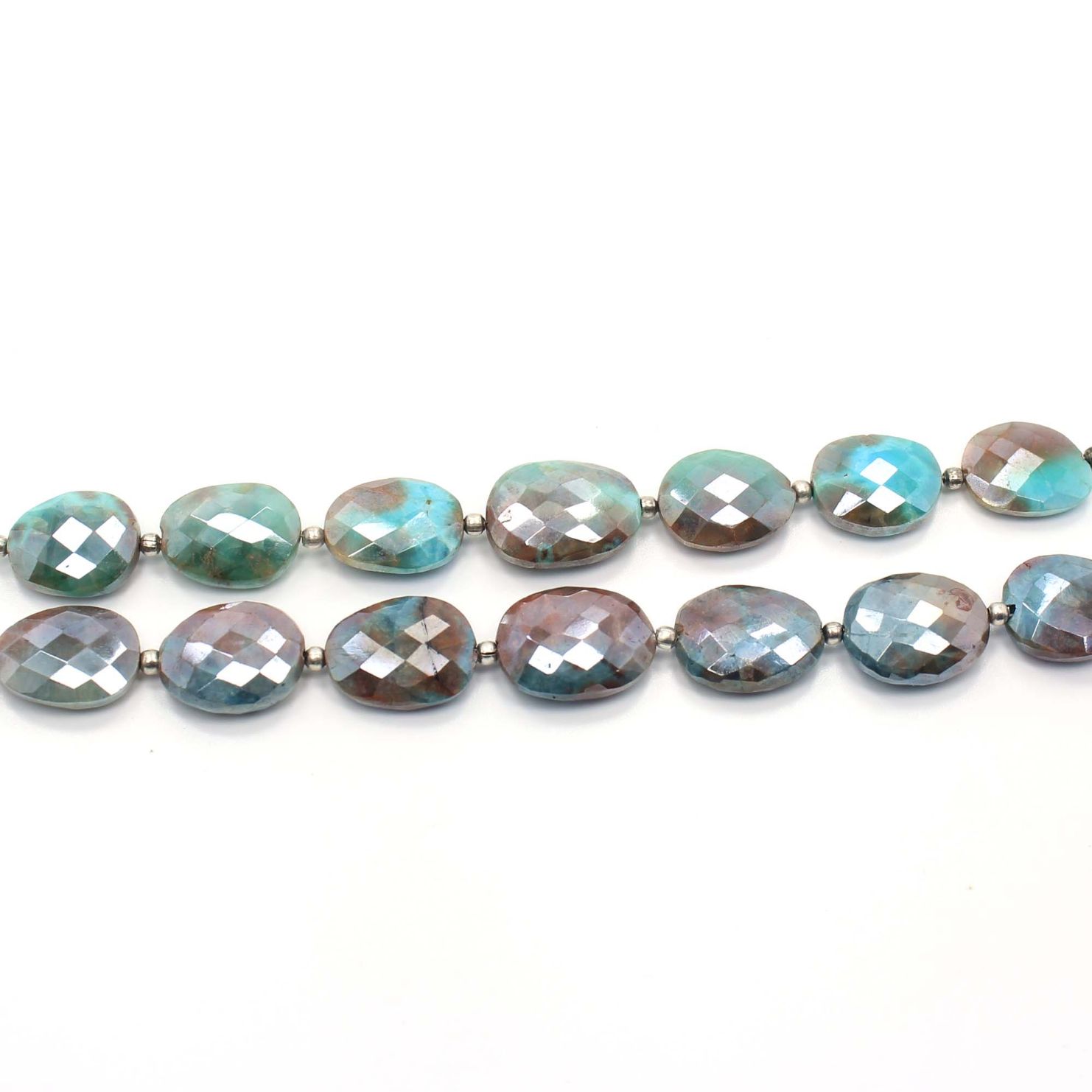 Natural Bio Coated Chrysocolla Faceted Stone Oval Shape 4 inch Beads Exporter