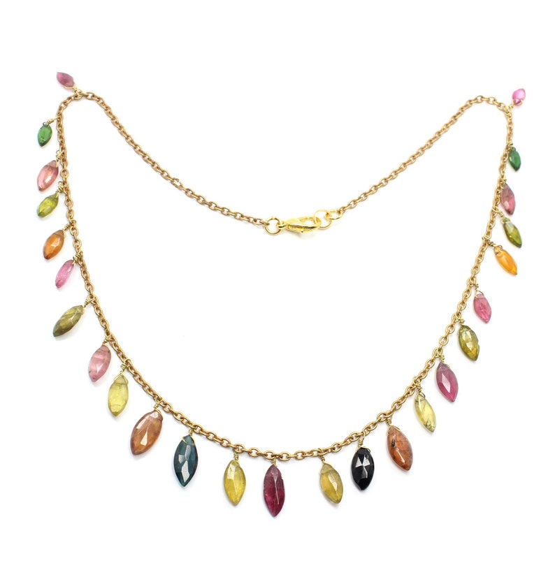 Natural Multi Tourmaline Faceted Necklace Marquise Shape 14K Gold Exporter