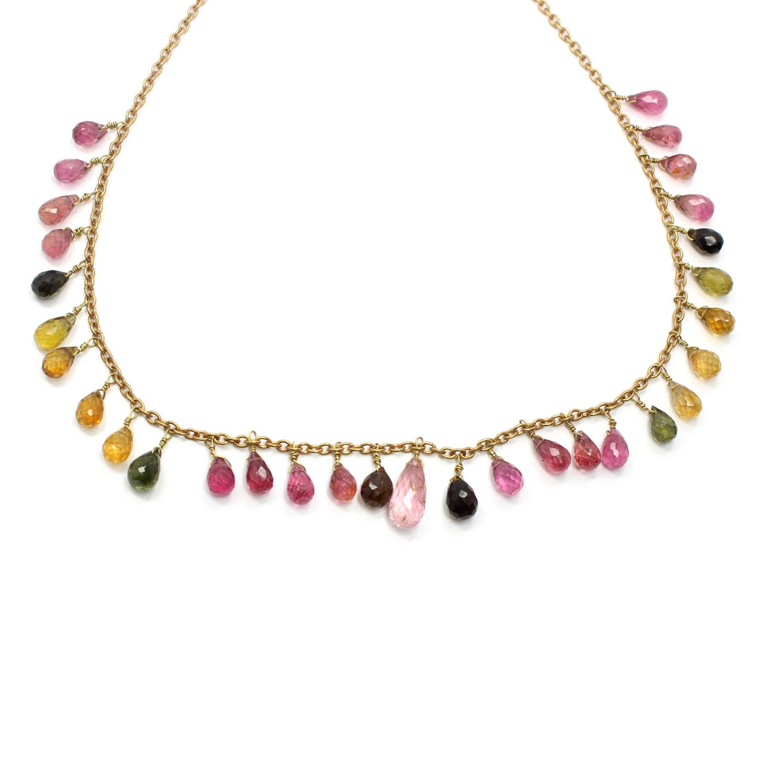 Natural Multi Tourmaline Faceted Necklace Marquise Shape 14K Gold Exporter