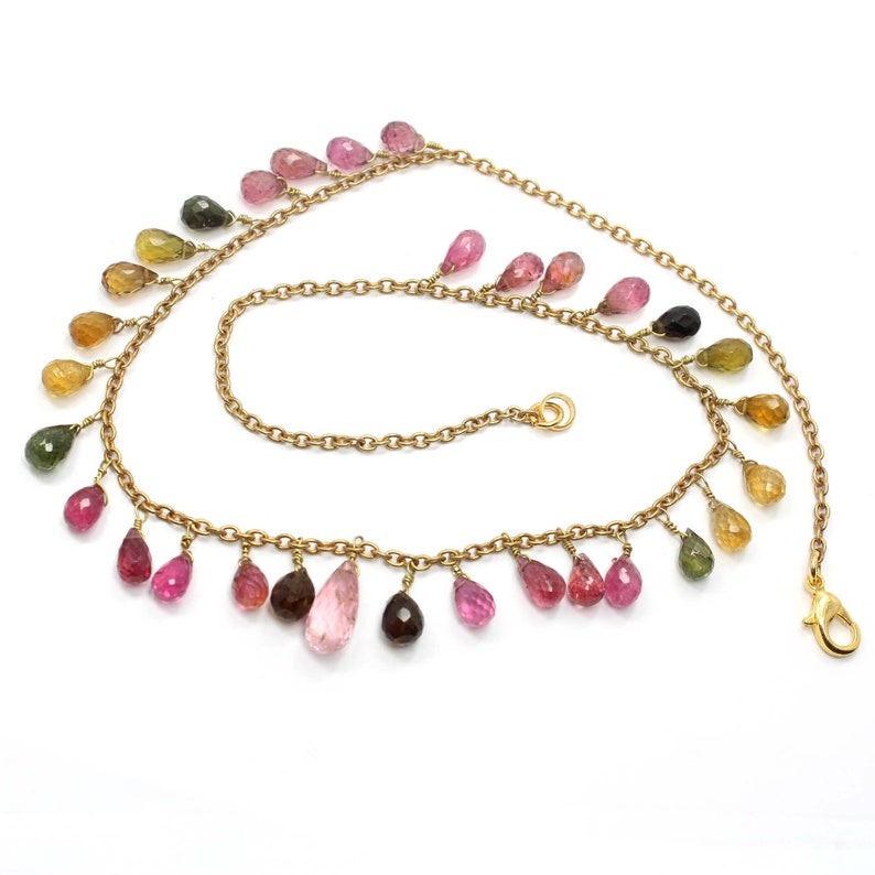 Multi Tourmaline Faceted Necklace Beads 14K Gold Necklace Exporter