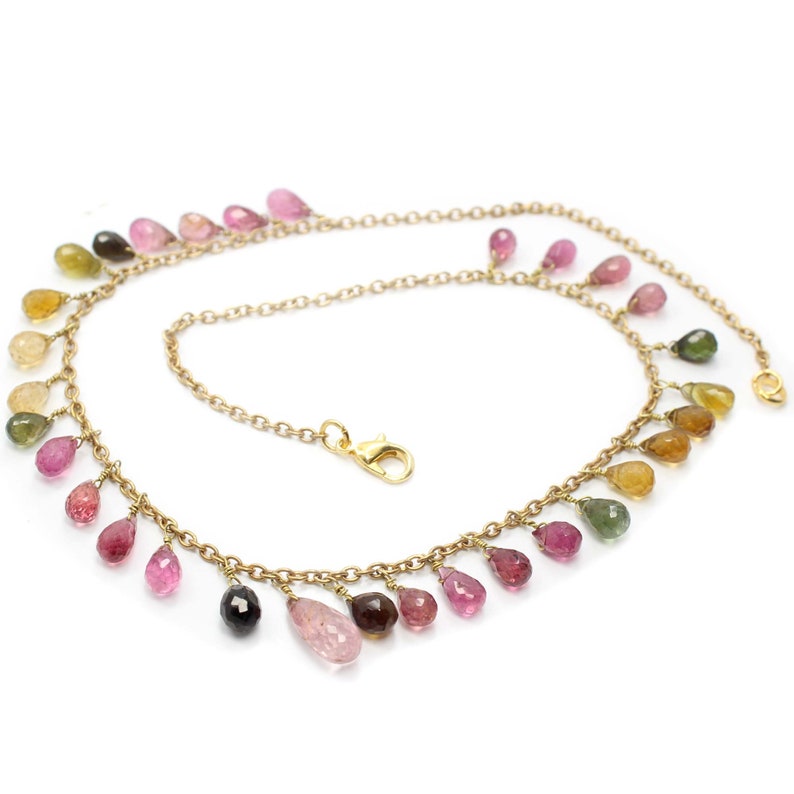 Multi Tourmaline Faceted Necklace Beads 14K Gold Necklace Exporter