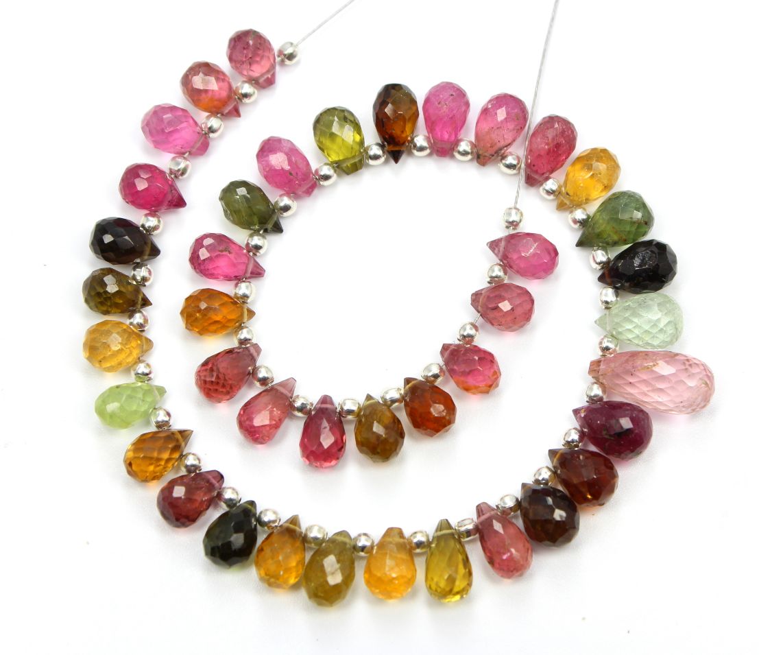 Natural Multi Tourmaline Drops Shape Tourmaline Faceted Stone Beads Exporter