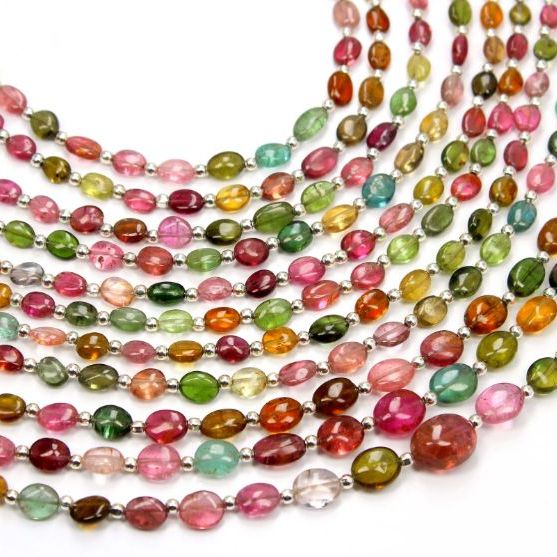 Natural Multi Tourmaline Smooth Stone Oval Shape 8 Inch Beads Exporter