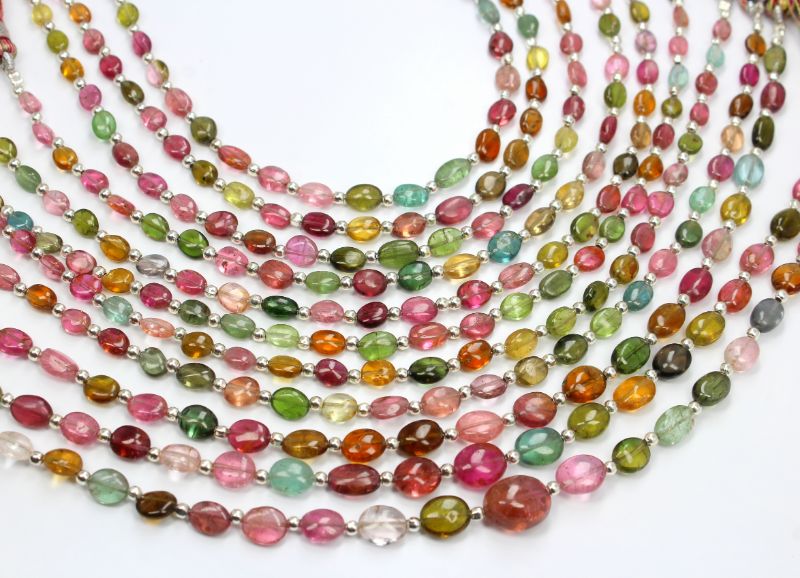 Natural Multi Tourmaline Smooth Stone Oval Shape 8 Inch Beads Exporter