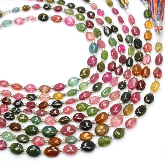 Multi Tourmaline Smooth Stone Oval Shape 8 Inch Beads Top Quality Exporter