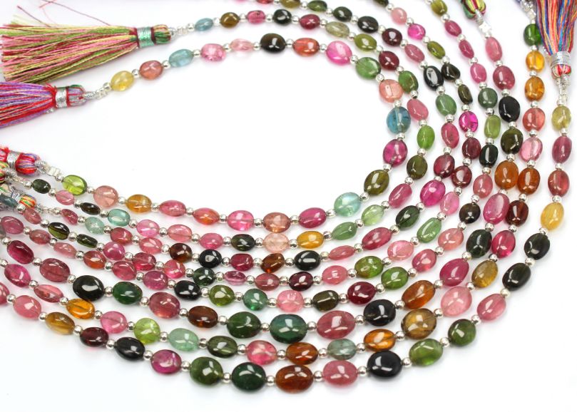 Multi Tourmaline Smooth Stone Oval Shape 8 Inch Beads Top Quality Exporter