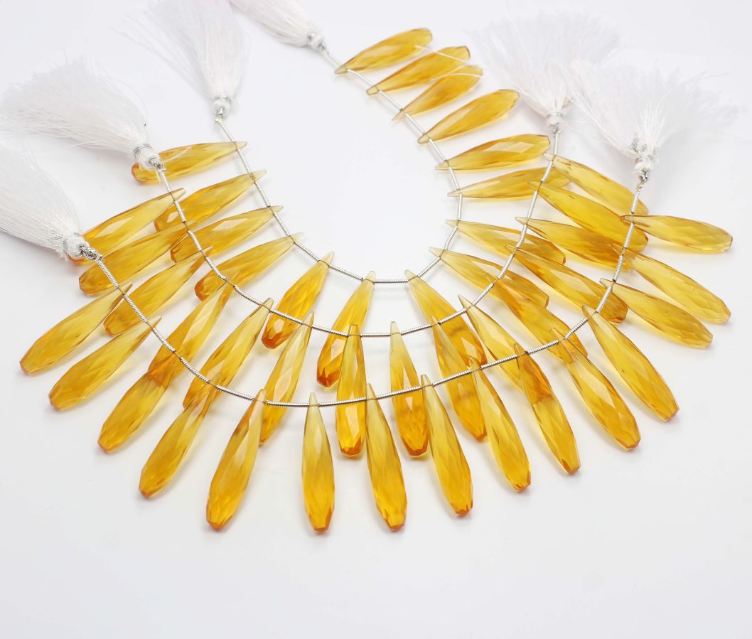 Citrine Quartz Faceted Drops Shape 6.5 inch Beads Gemstone Exporter