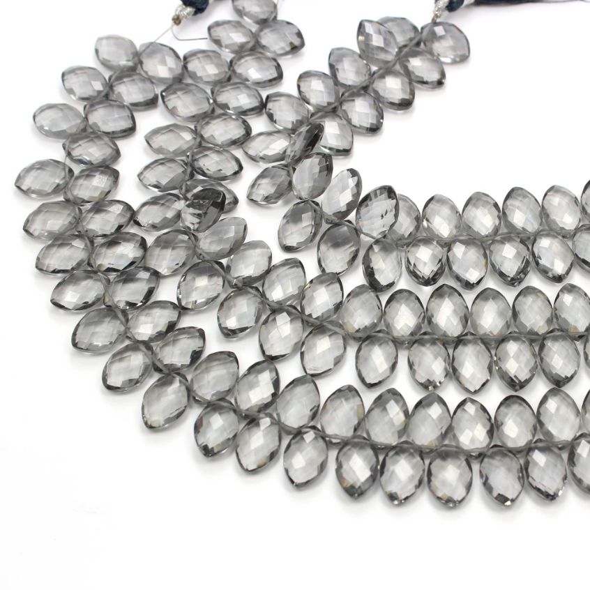 Grey Quartz Faceted Drops Shape 9 inch Beads Gemstone Top Quality Exporter