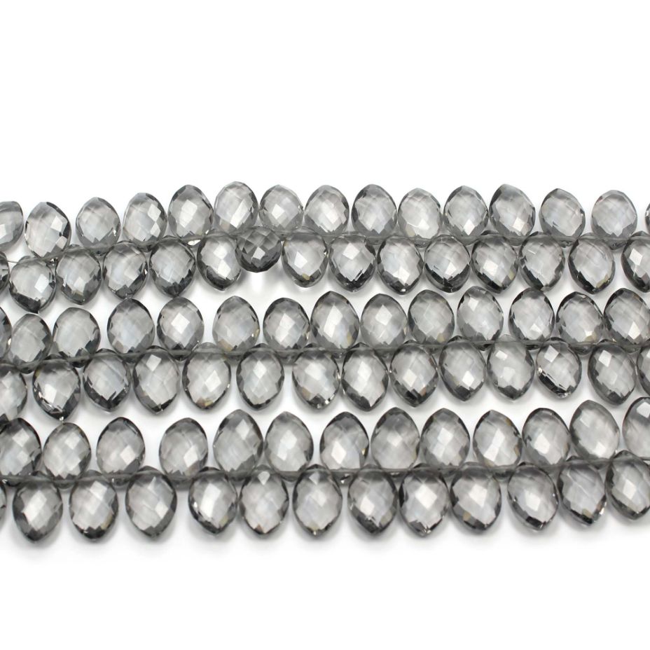 Grey Quartz Faceted Drops Shape 9 inch Beads Gemstone Top Quality Exporter