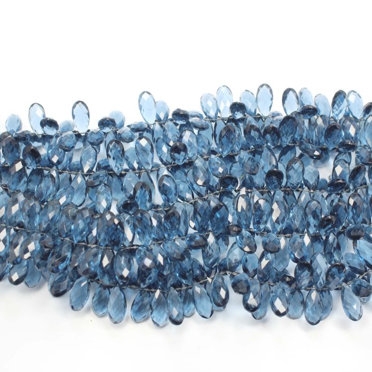 London Blue Quartz Faceted Drops Shape Beads 8 inch Blue Quartz Beads Exporter