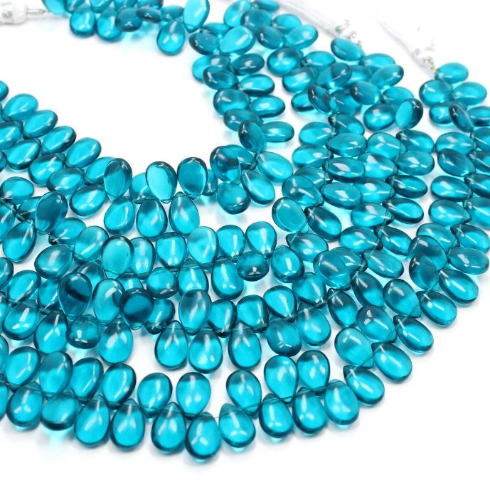 Peacock Blue Smooth Quartz Pear Shape 8 inch Beads Exporter