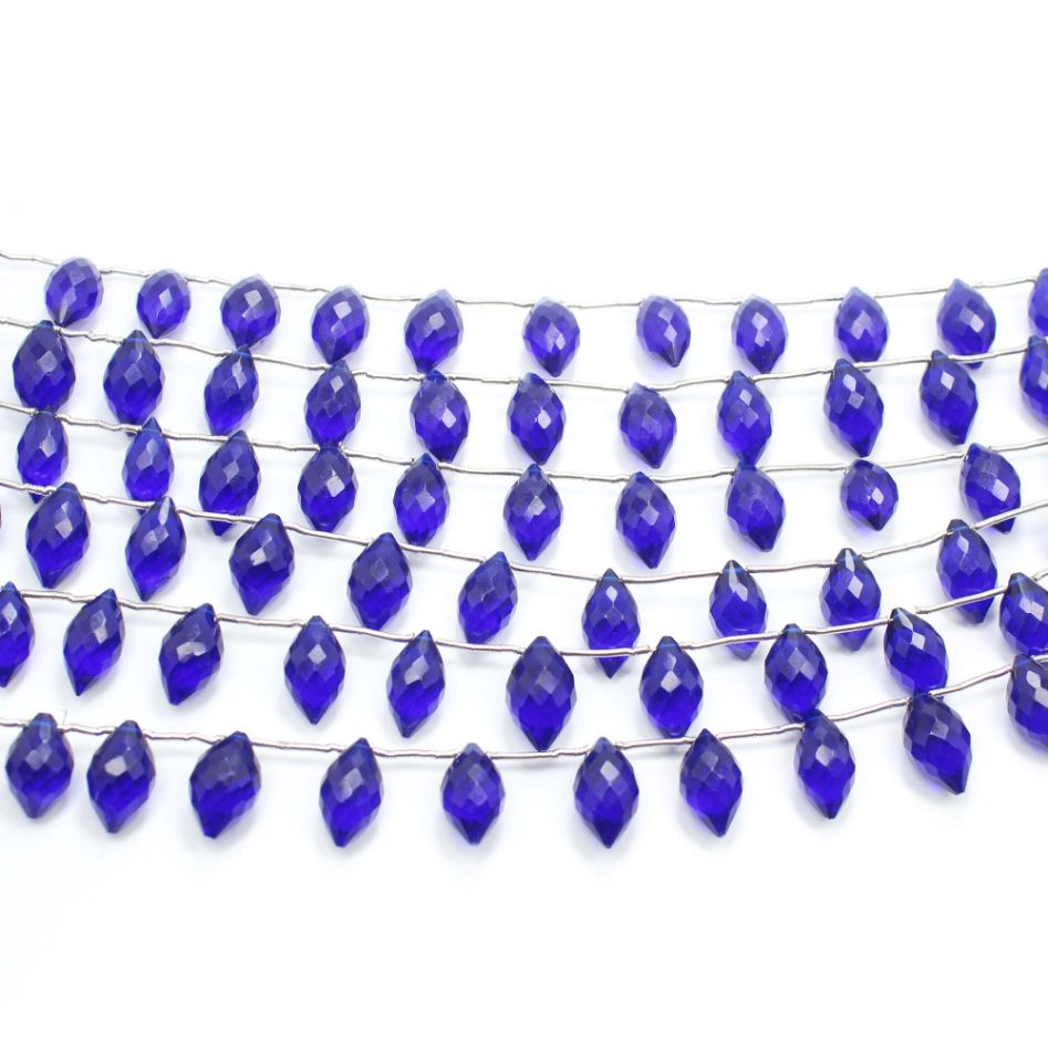 Blue Quartz Faceted Dew Drops Shape 8 inch Beads Gemstone Exporter