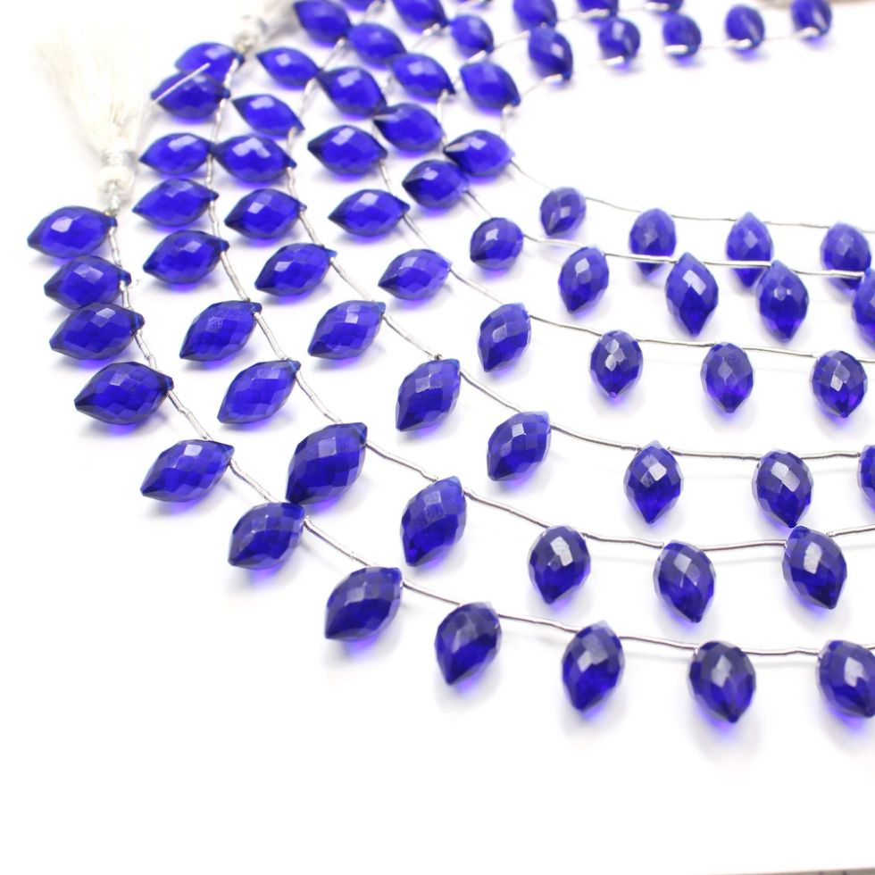 Blue Quartz Faceted Dew Drops Shape 8 inch Beads Gemstone Exporter