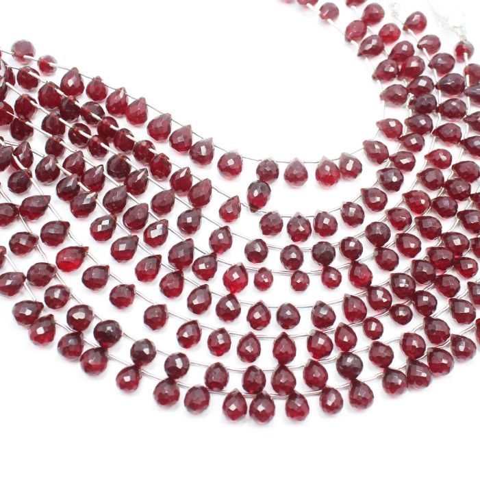 Garnet Quartz Faceted Drops Shape 9 inch Beads Gemstone Exporter