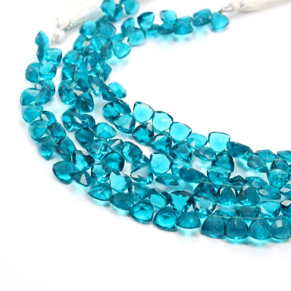 Match Pair Peacock Blue Faceted Quartz Trillion Shape 7 inch Beads Size Exporter