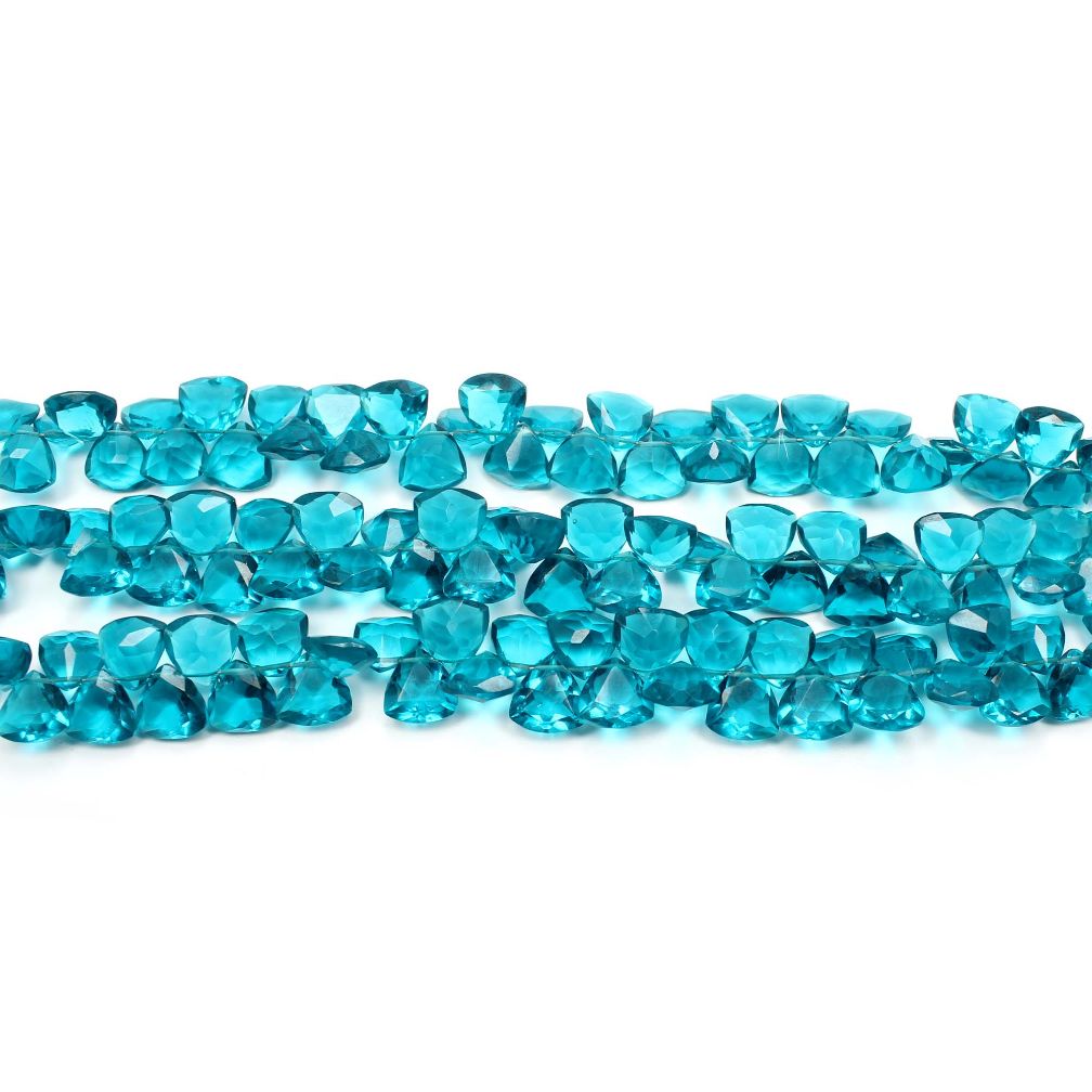 Match Pair Peacock Blue Faceted Quartz Trillion Shape 7 inch Beads Size Exporter