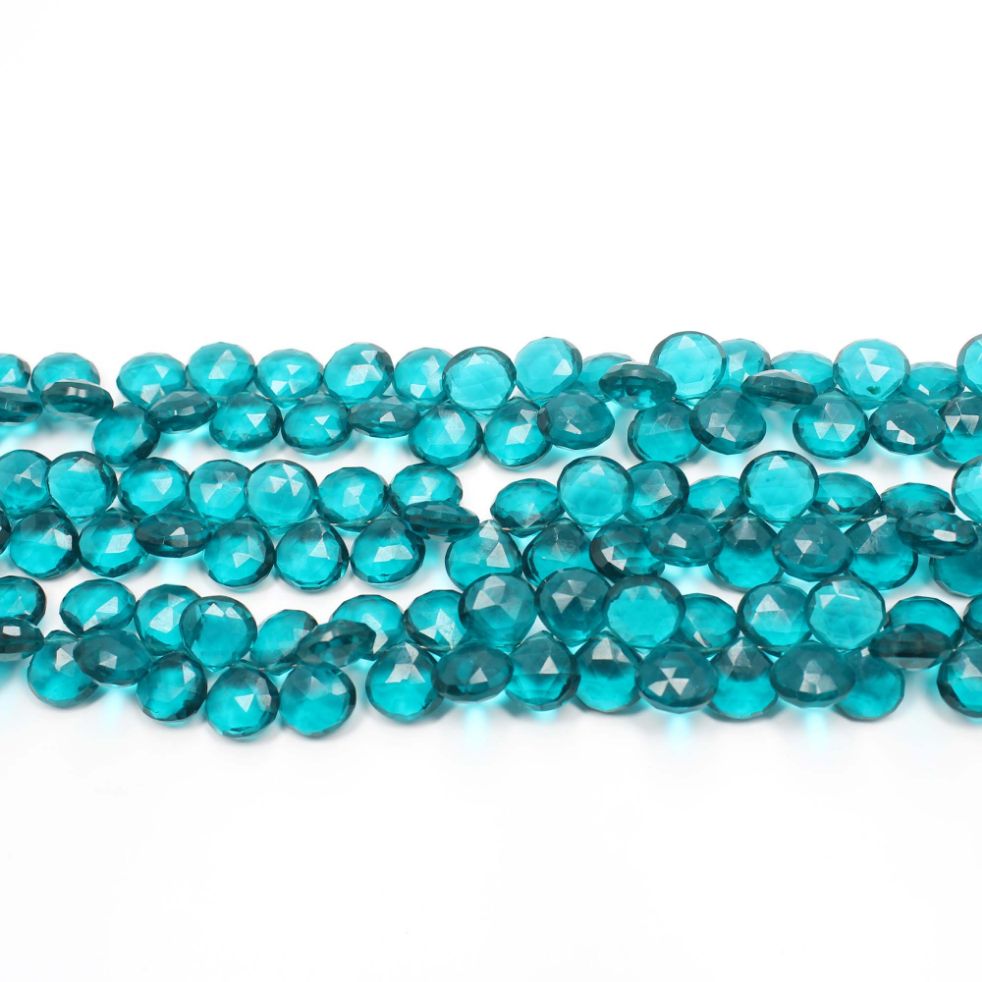 Peacock Blue Faceted Quartz Heart Shape 7 inch Beads Size 9x10MM Exporter