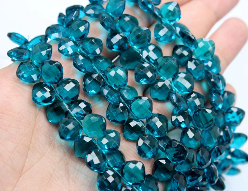 Peacock Blue Quartz Faceted Cushion Shape Beads 10 MM Match Pair Blue Exporter