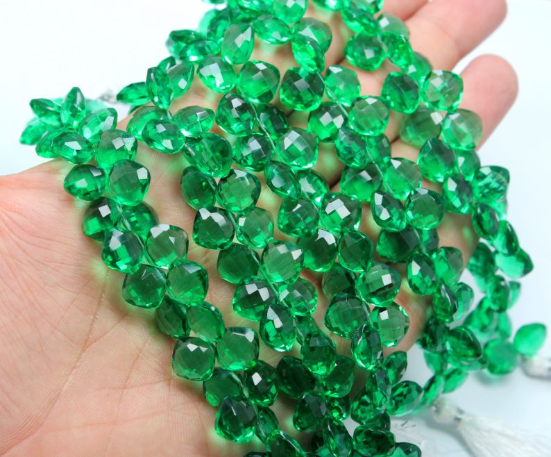 Emerald Quartz Faceted Beads Match Pair Emerald Quartz Cushion Shape Exporter