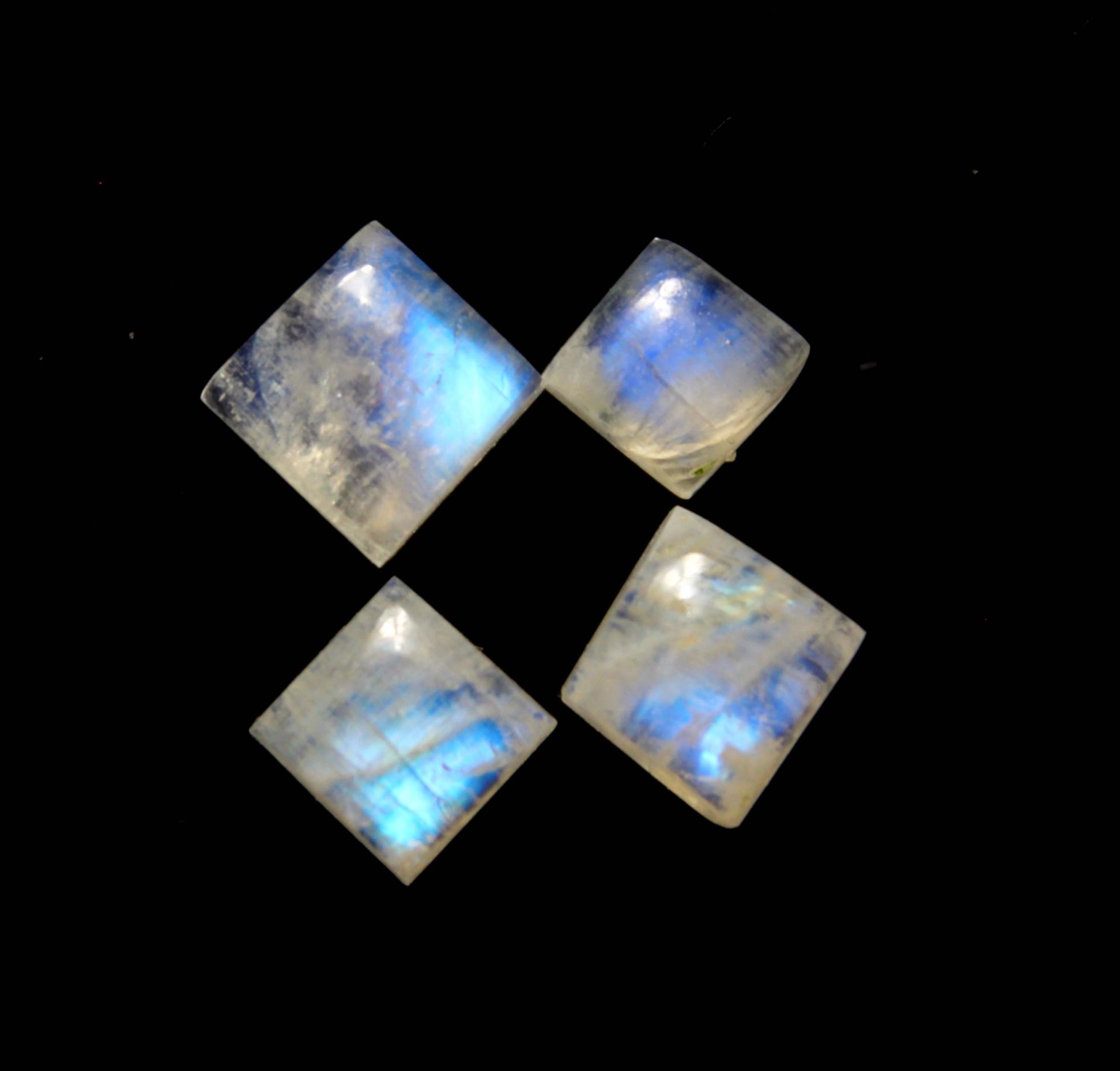 4 Piece Lot Natural White Rainbow Moonstone Smooth Cabochon Square Exporter
