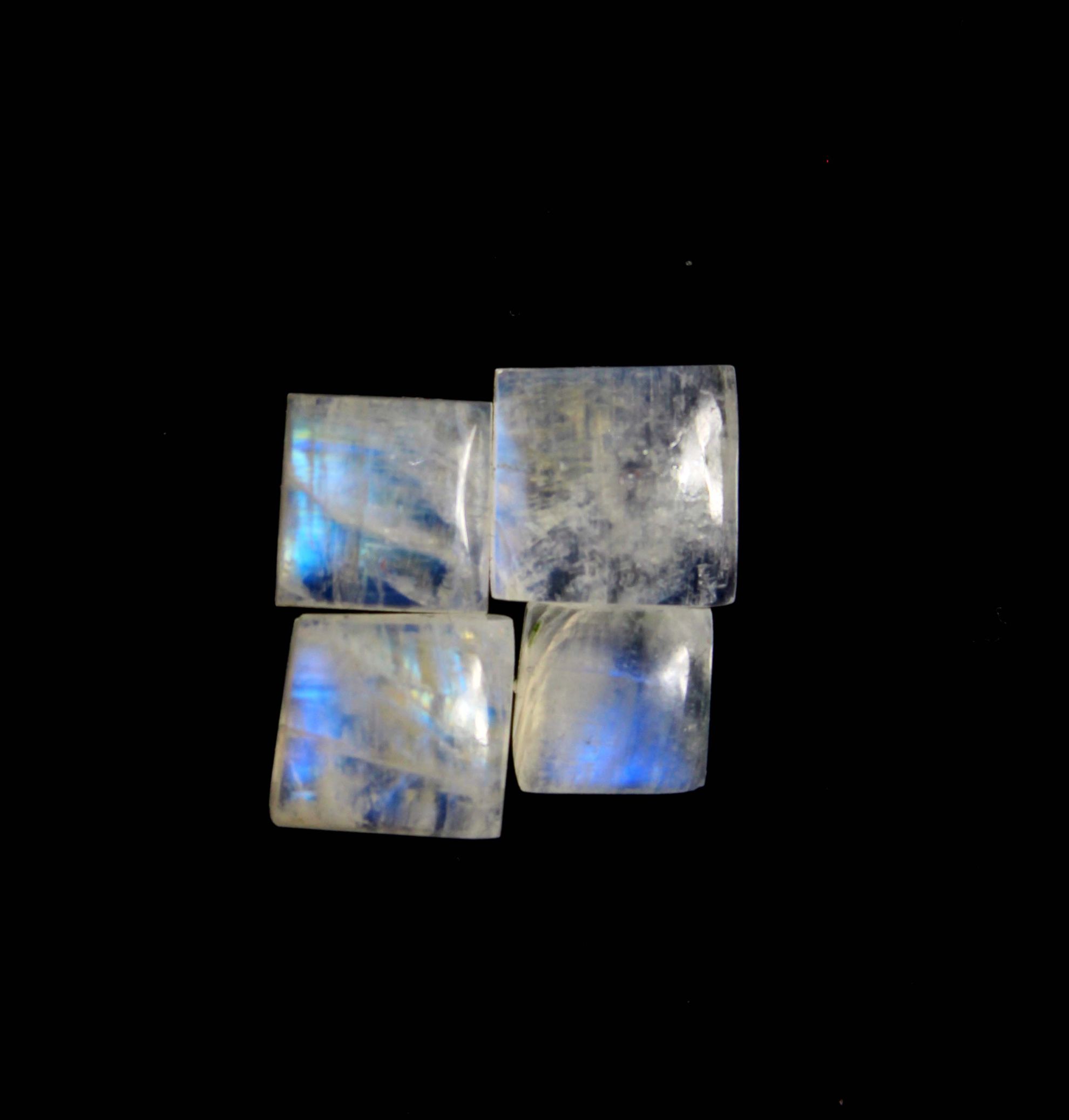 4 Piece Lot Natural White Rainbow Moonstone Smooth Cabochon Square Exporter