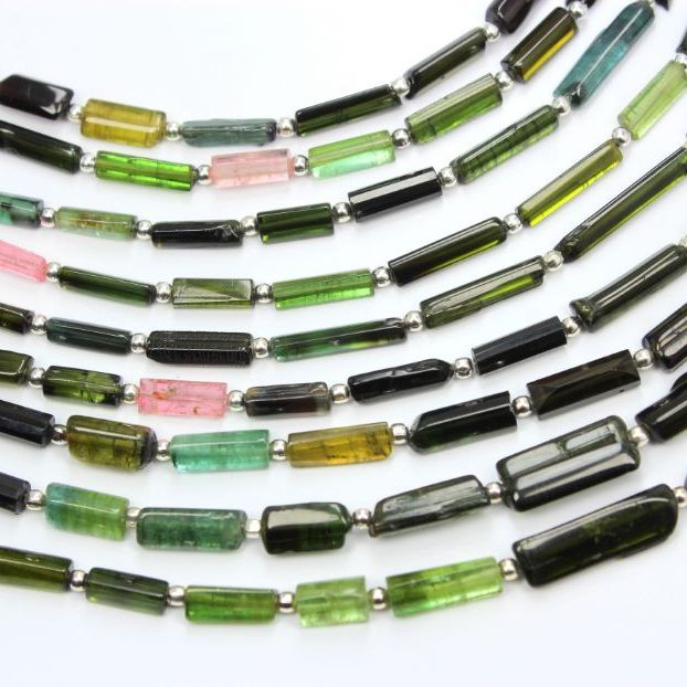 Natural Green Tourmaline Pipe Multi Tourmaline Tube Shape Beads 8 Inch Exporter